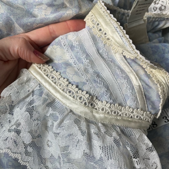 70s Gunne Sax gauzy floral dress vintage cottage core powder blue knee length - Picture 12 of 12